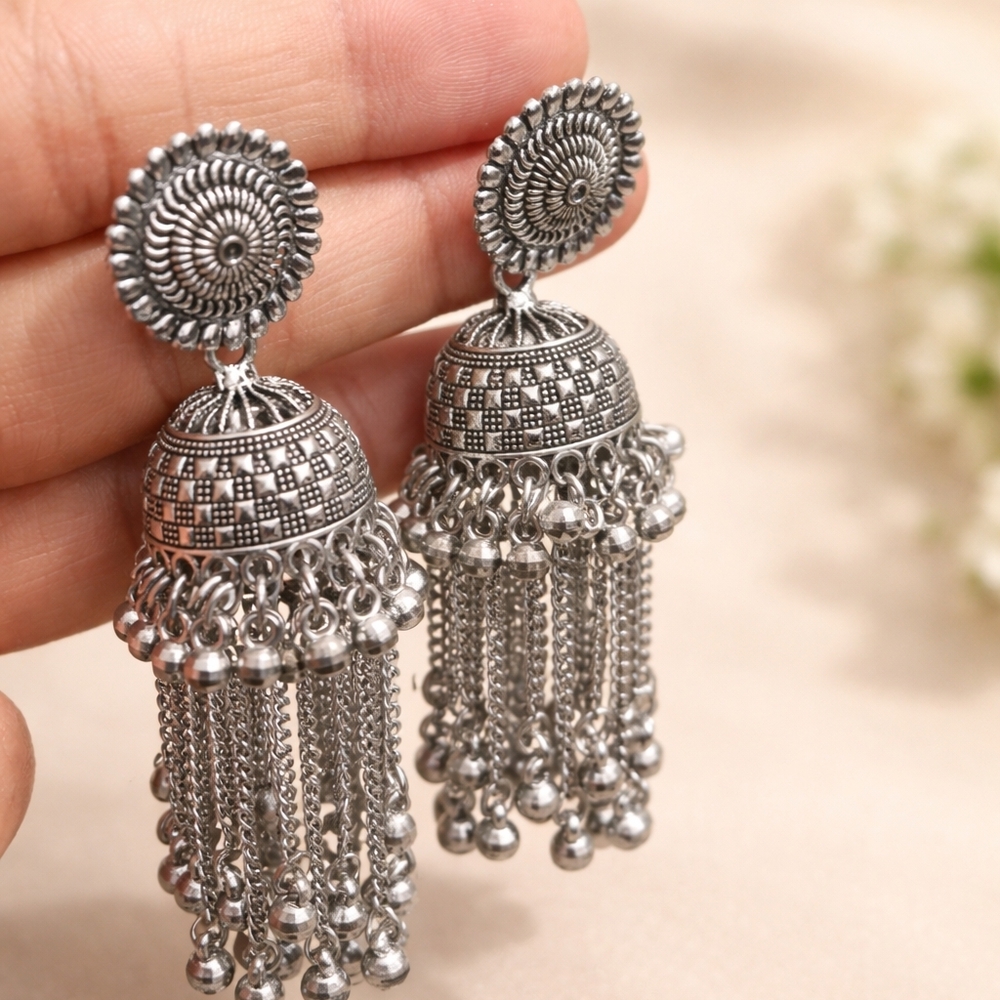 Elegant Silver Jhumka Earrings